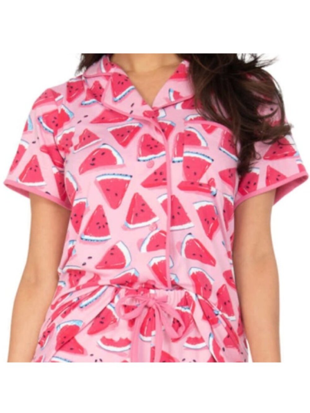 MUNKI MUNKI Pink White Blue Watermelon Fruit Print Short Sleeve Pajama SHIRT PJs
